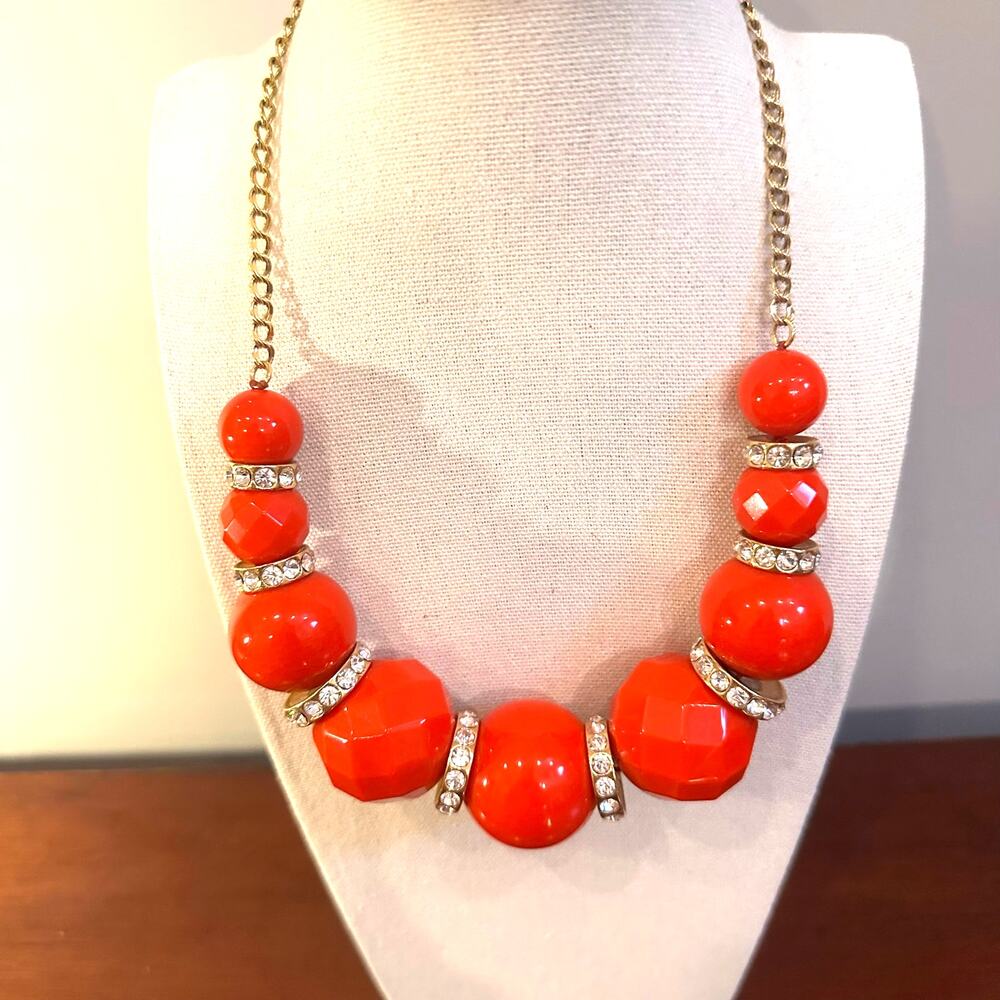 Kate Spade Mod Squad Necklace Red Gold Oversized Designer Statement Jewelry